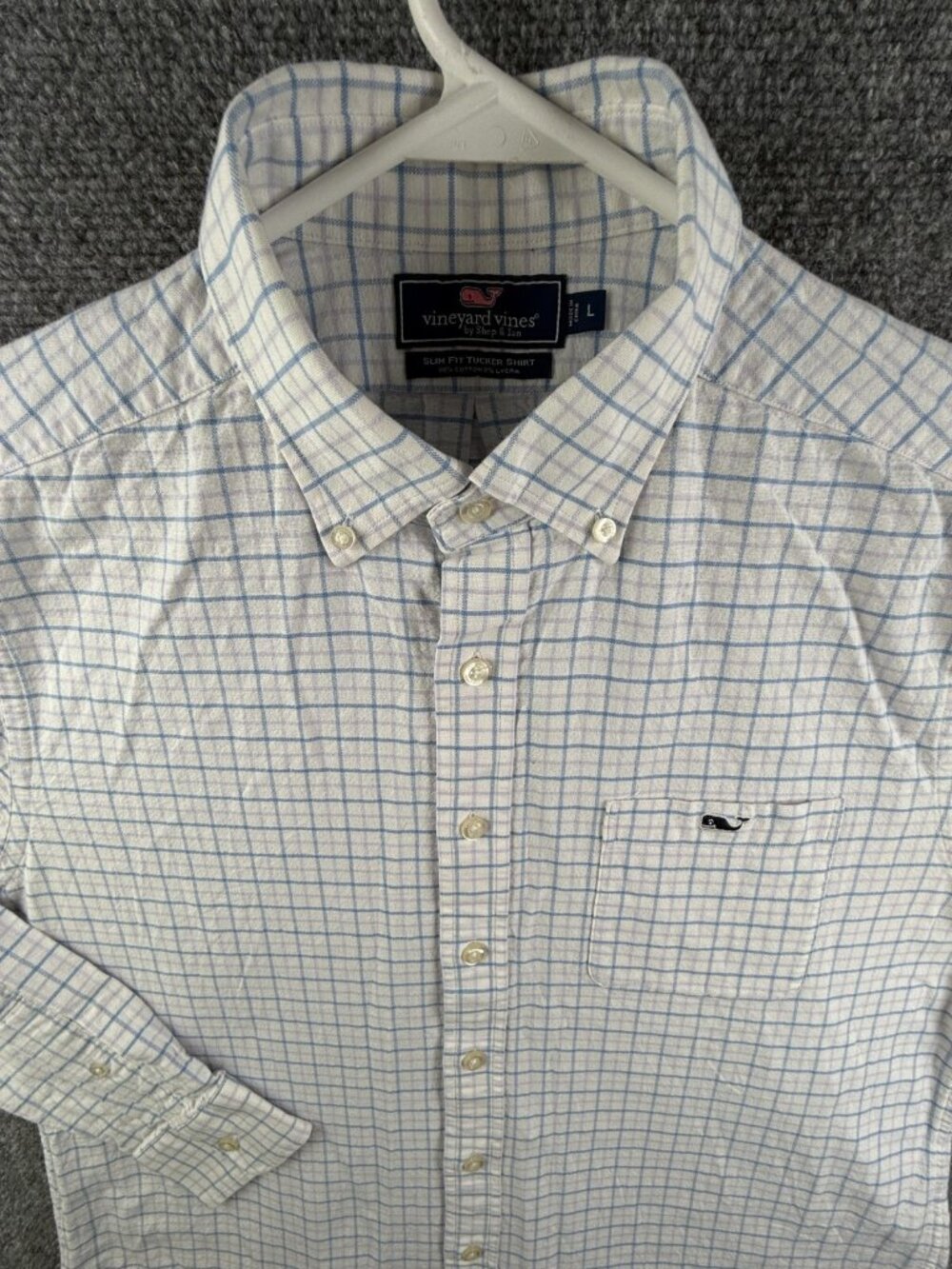 Vineyard Vines Button Up Shirt Stretch Oxford Purple Blue Check Slim Fit Tucker